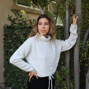 Miracle Turtle Neck Cropped Drawstring Sweater